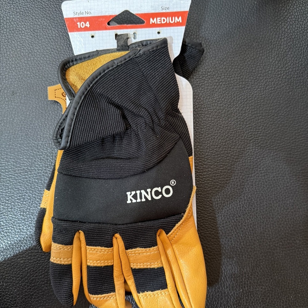 Kinco 104M Lined Premium Hybrid Buffalo Leather Work Gloves Black Yellow Mens M